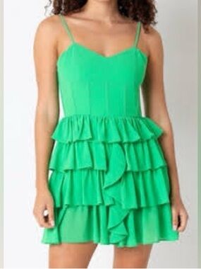 NWT Olivaceous Bright Green Ruffled Mini Dress - size M
